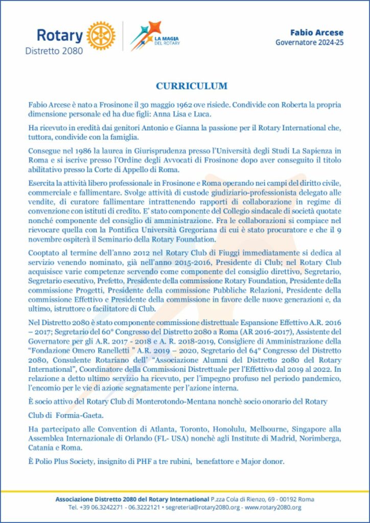 Curriculum Governatore A.R. 2024-2025