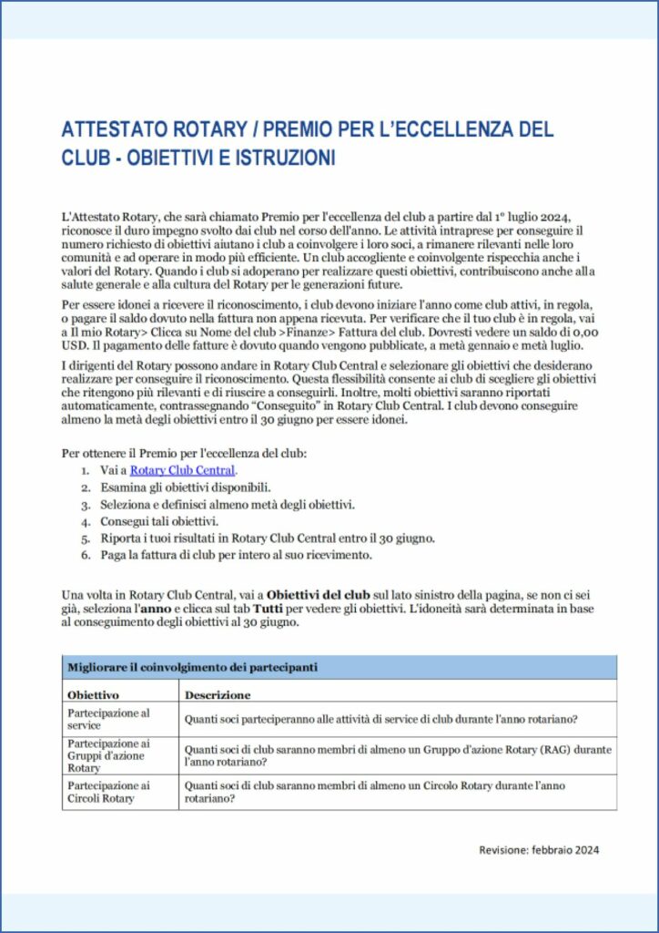 Premio per l'Eccellenza del Club A.R. 2024-2025