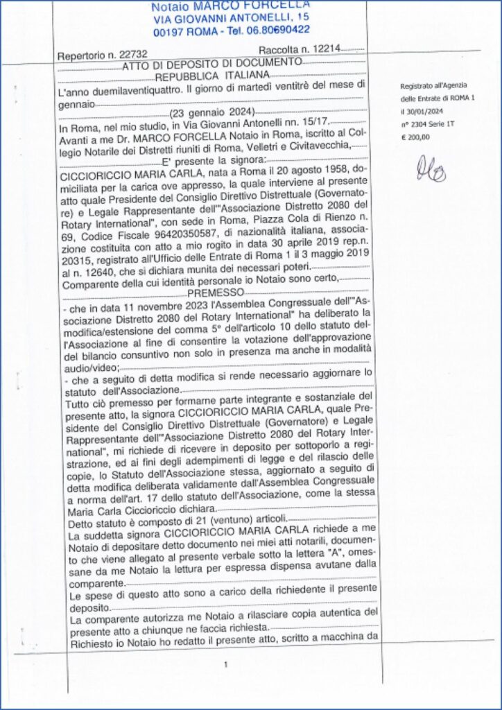 Statuto Associazione Distretto 2080